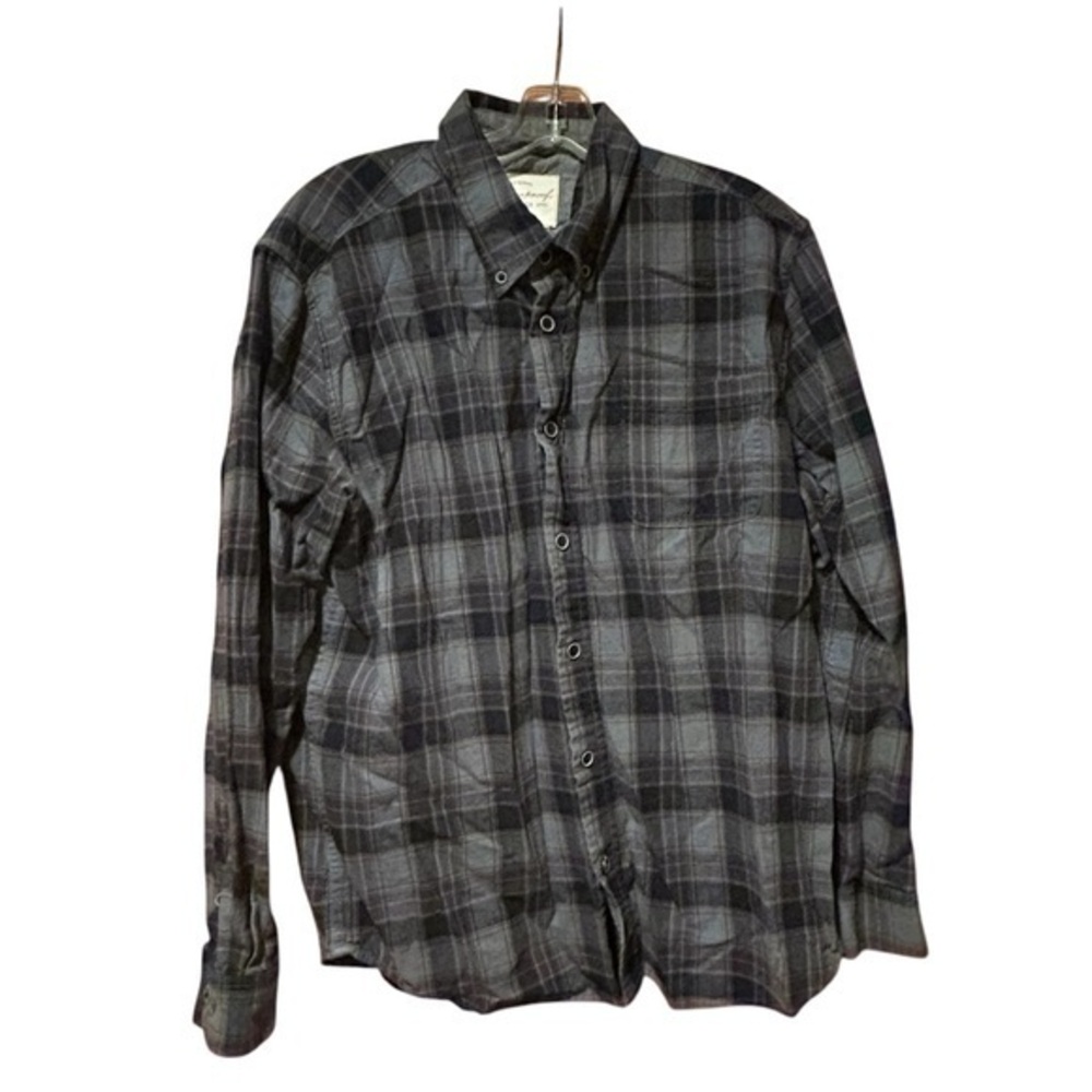 Weatherproof Vintage Men’s Plaid Flannel Shirt Large Cotton Gray‎ Black Grunge